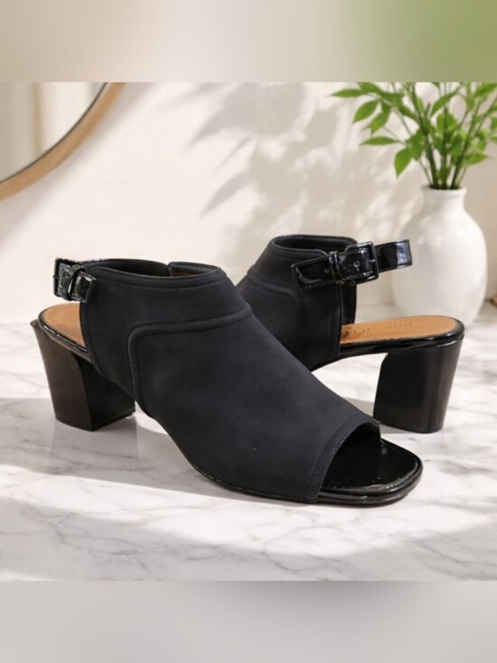 Donald Pliner SZ 9.5 Black Open Toe Sling Back 3" Heel Season Transitional Shoe